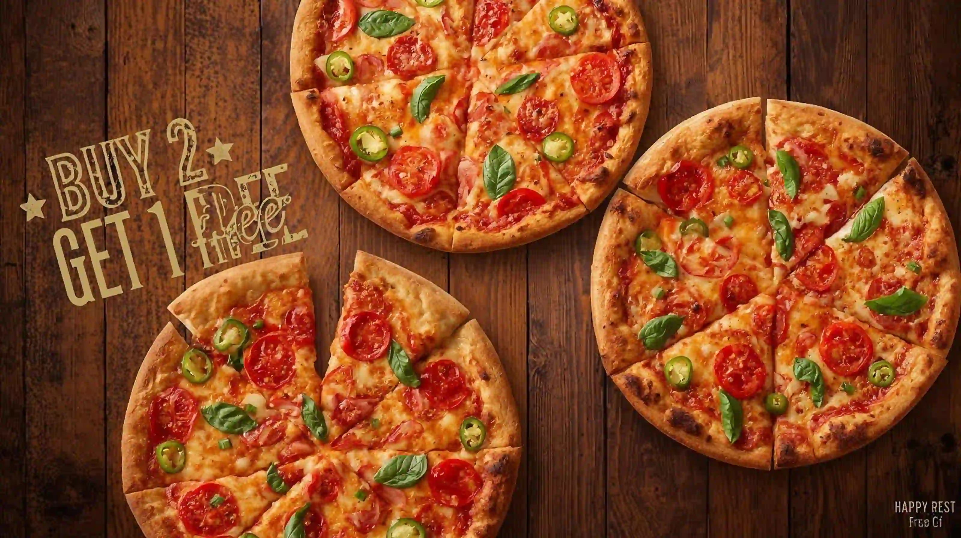 2 pizzas achetées = le 3ème offerte